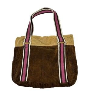Aeropostale Corduroy Shoulder Bag Purse Tote Brown Pink Lined Snap Closure